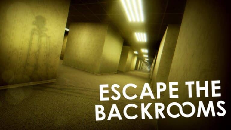 Capture d'ecran d'Escape the Backrooms montrant les couloirs jaunatres caracteristiques sur console