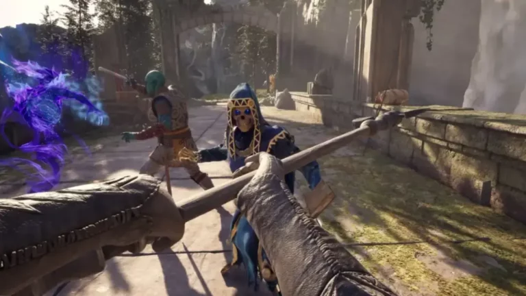 Capture d'ecran de Fatekeeper montrant un combat a l'epee en vue premiere personne dans un univers dark fantasy