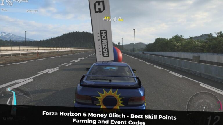 Capture d'ecran de Forza Horizon 6 montrant l'interface de credits et le systeme auto-drive exploite