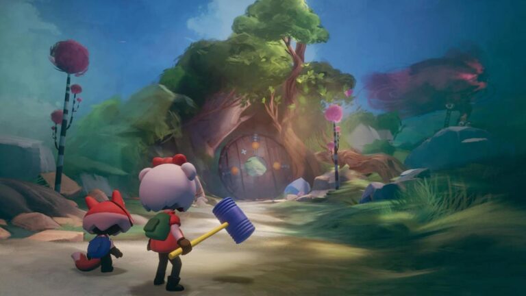 Logo de Media Molecule studio PlayStation avec concept art monde ouvert en arriere-plan