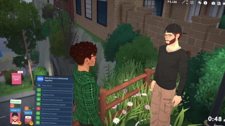 Interface du jeu Paralives montrant un Parafolk dans son environnement de simulation de vie