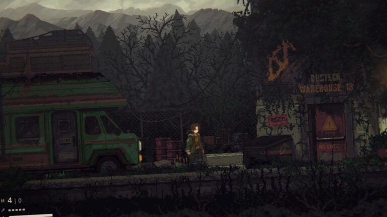 Capture d'ecran pixel art de The Road of Dust and Sorrow montrant Katherine et Ava dans un monde post-apocalyptique