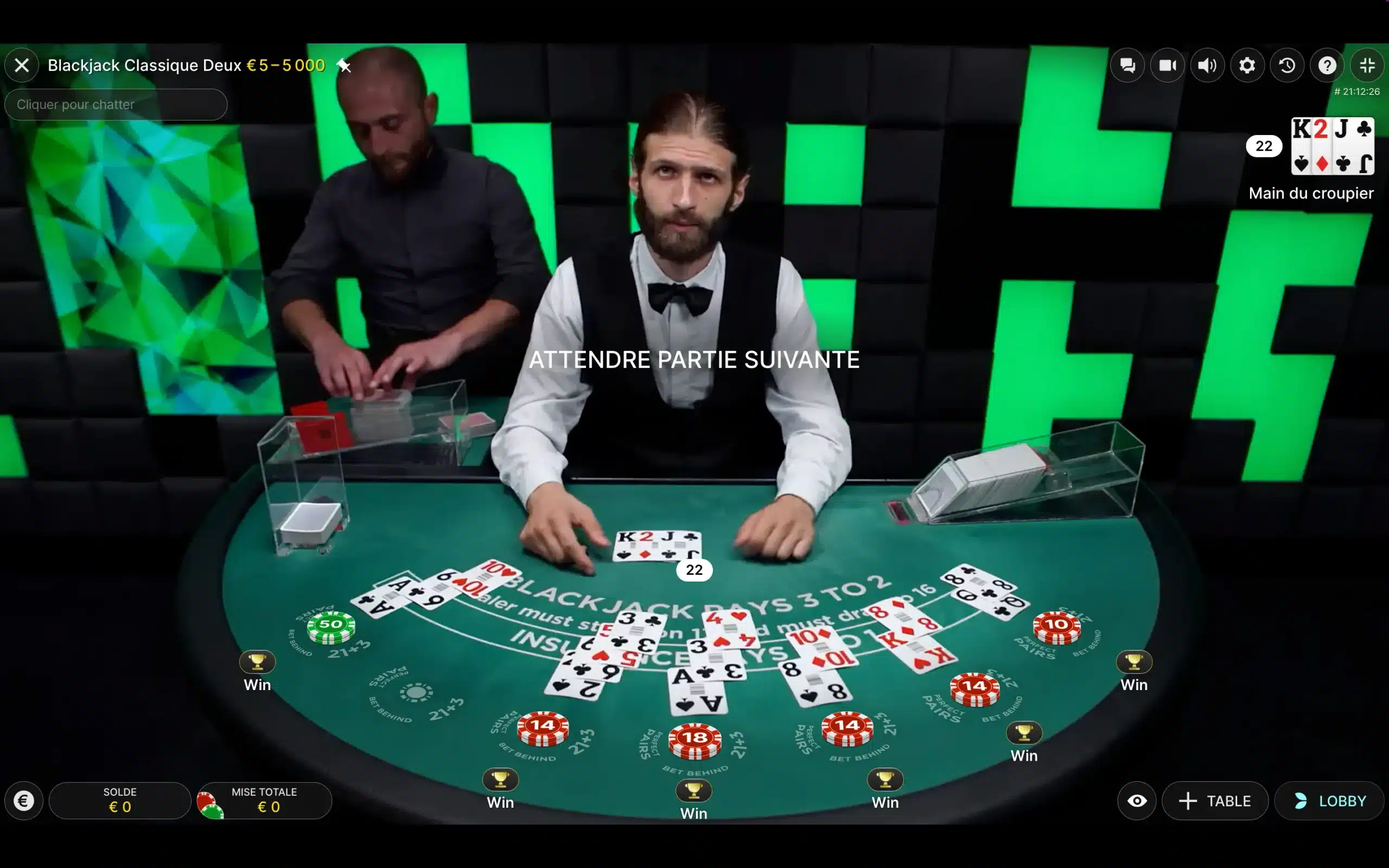 résultats blackjack live