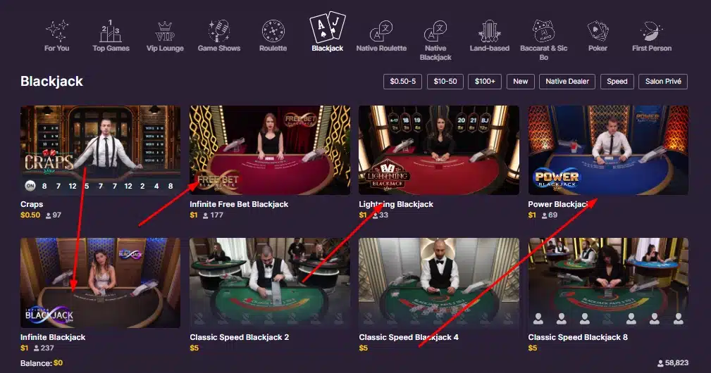 Différentes variantes du blackjack