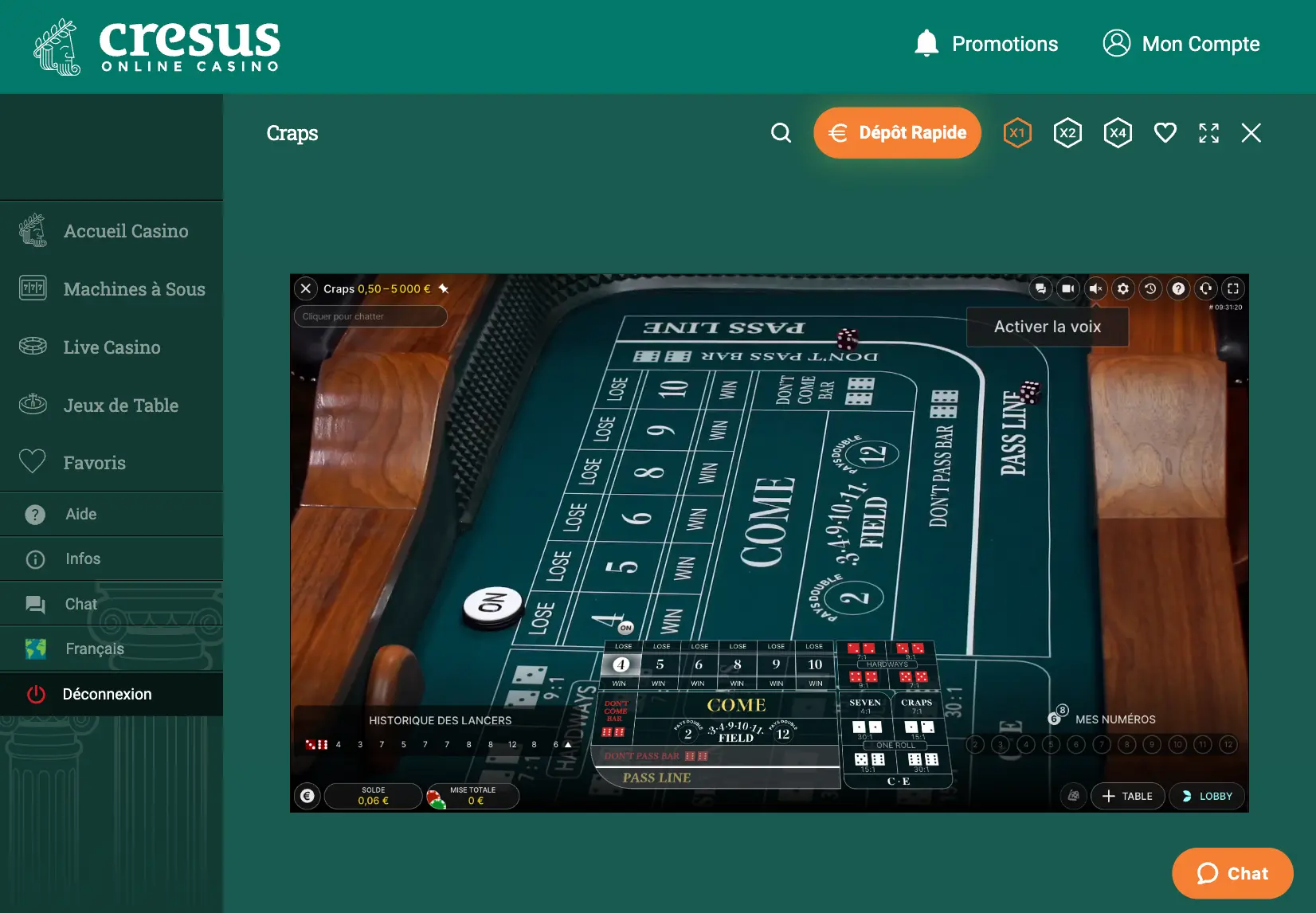 craps tablette