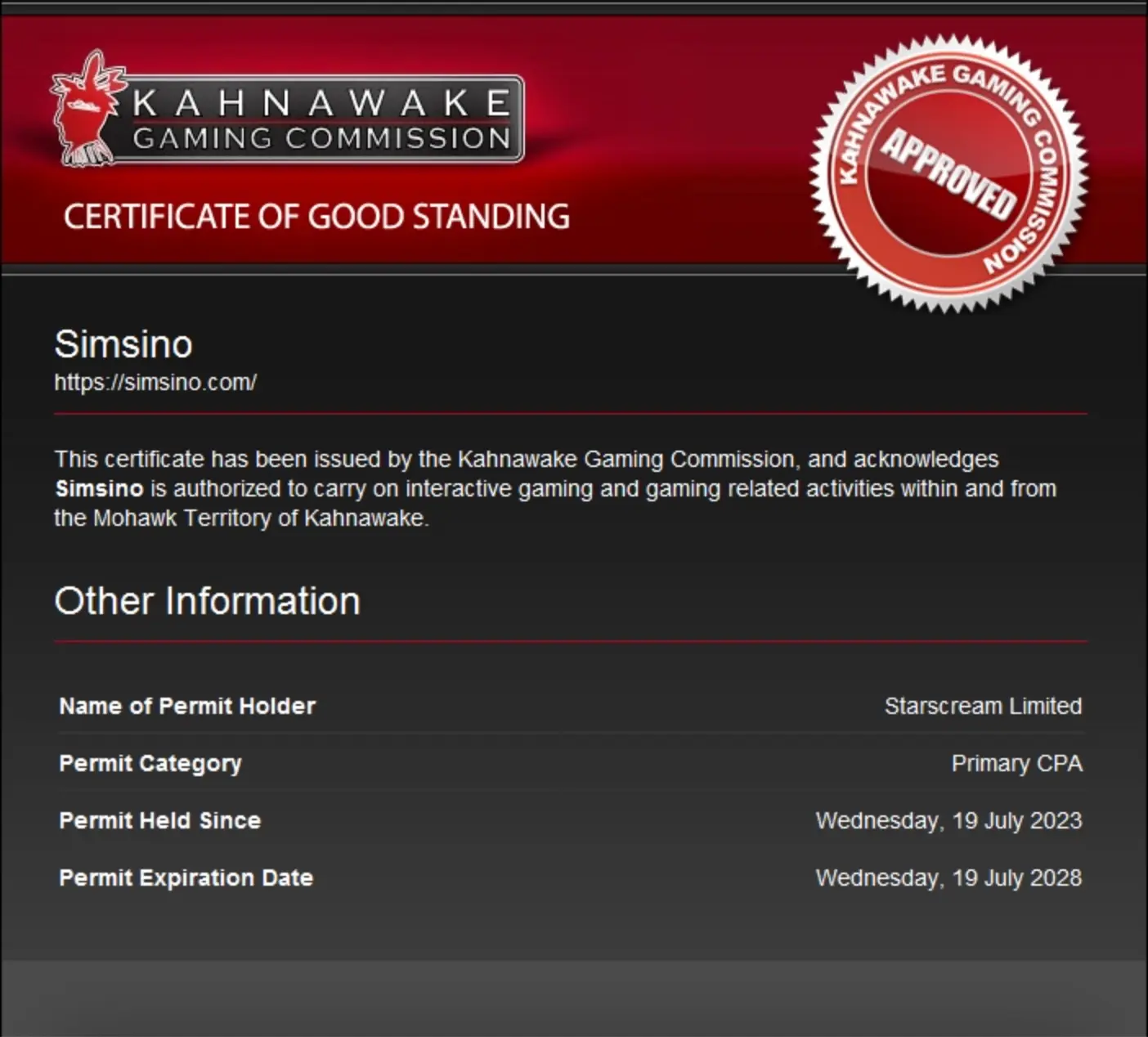 licence simsino