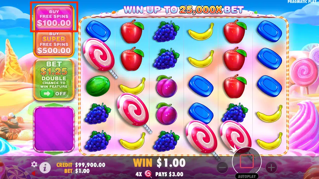 Parties bonus classiques sur Sweet Bonanza 1000