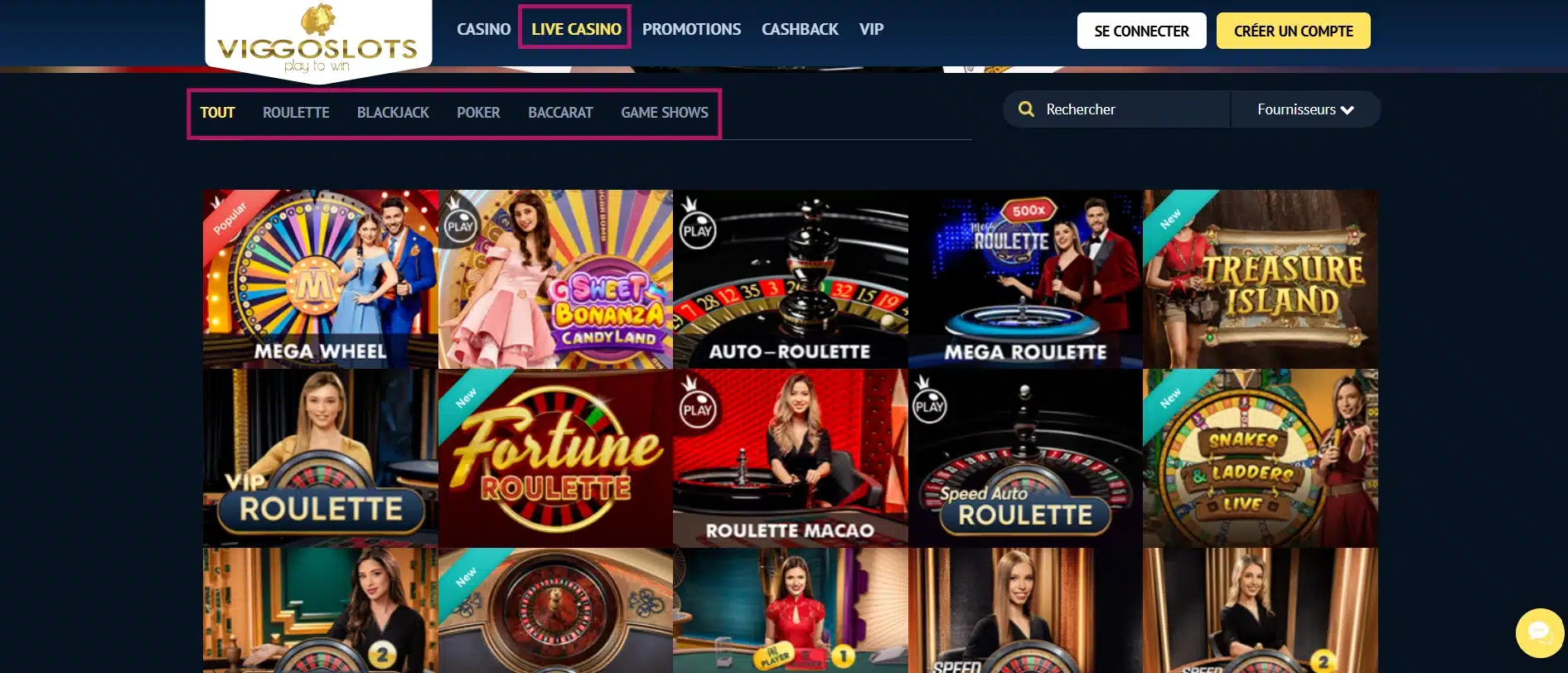 La section Live Casino