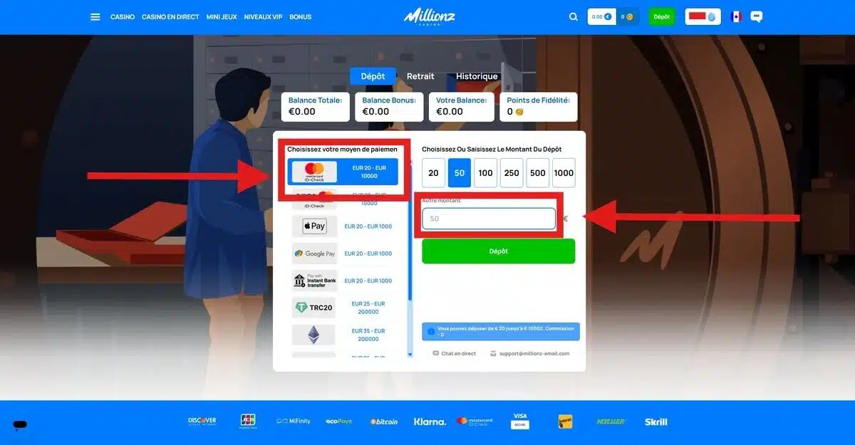 dépot carte bancaire millionz