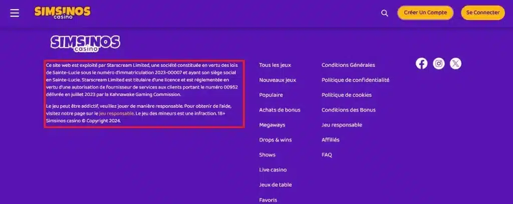 Simsino casino en ligne licence Kahnawake