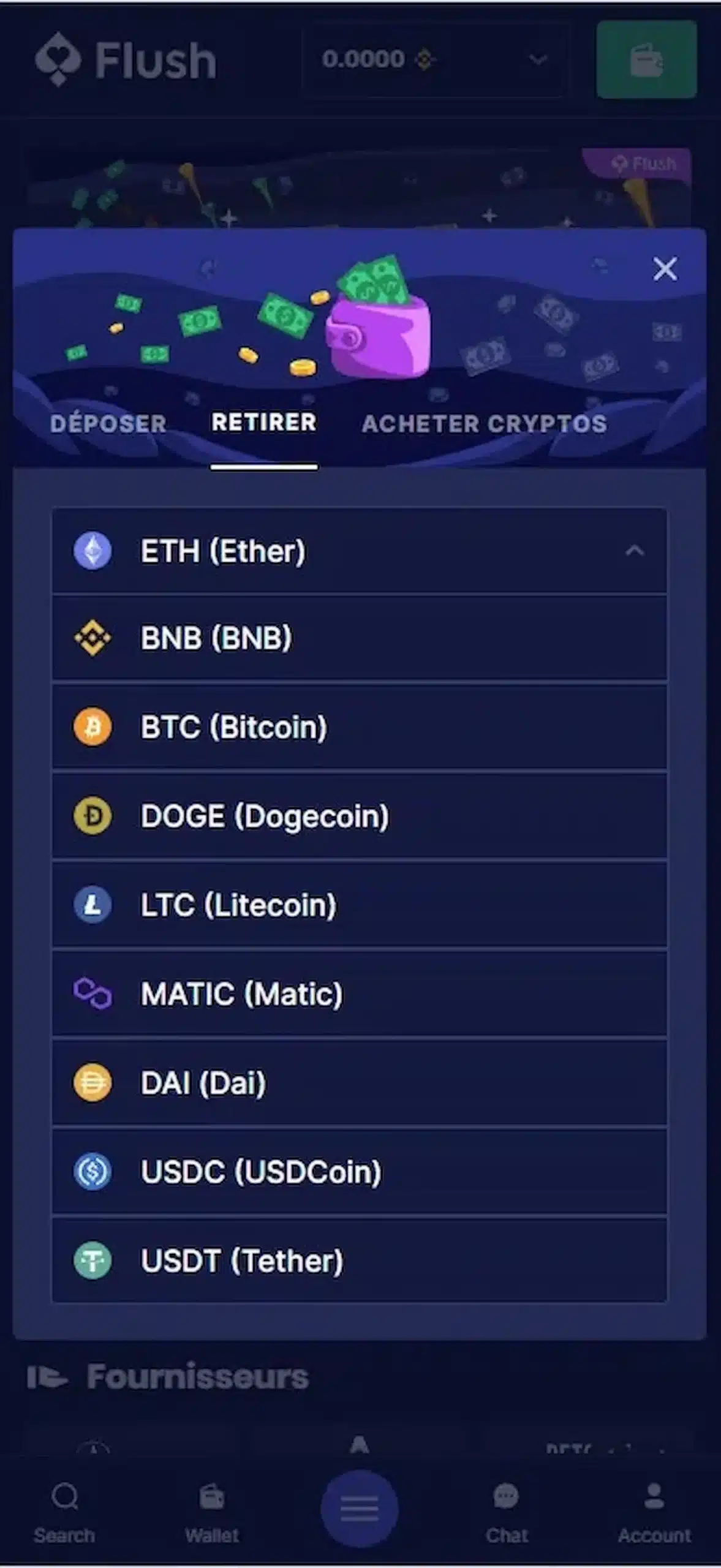 Retrait crypto