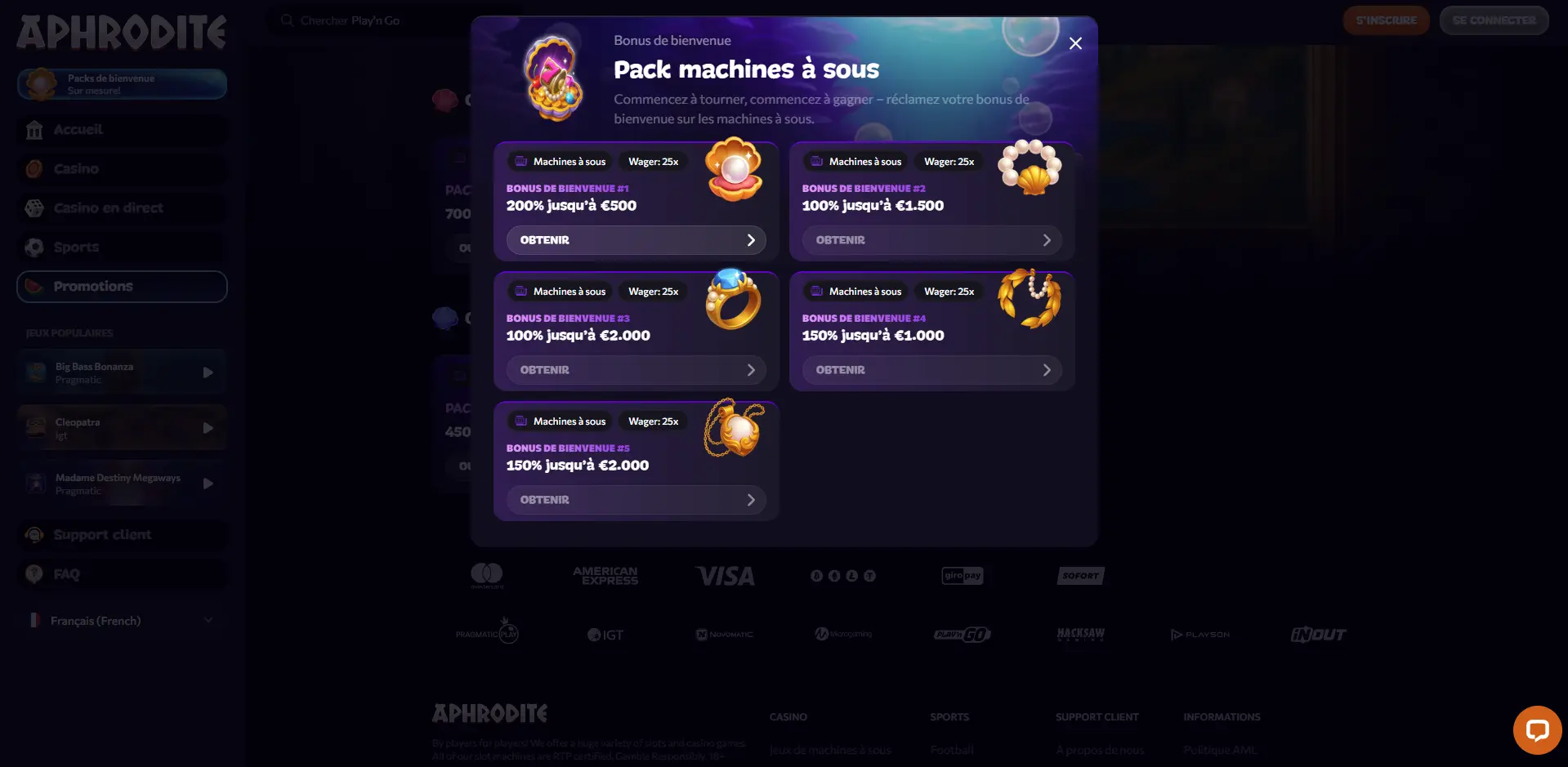 Aphrodite Casino Bonus de bienvenue