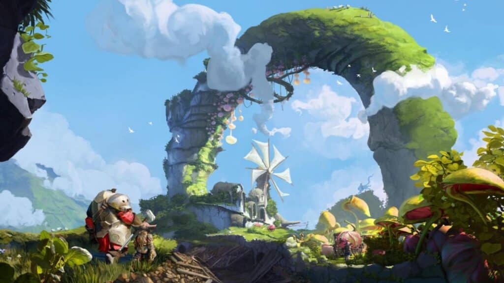 Logo Guild Wars 3 avec interface de Guild Wars 2 en arriere-plan lors de l'annonce ArenaNet