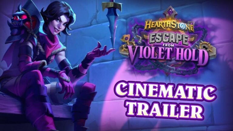 Illustration de l'extension Evasion du Fort Pourpre pour Hearthstone montrant le Fort Pourpre de Dalaran