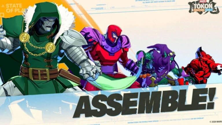 Visuel promotionnel des Knights of Doom dans Marvel Tokon Fighting Souls avec Doctor Doom, Magneto, Bouffon Vert et Carnage