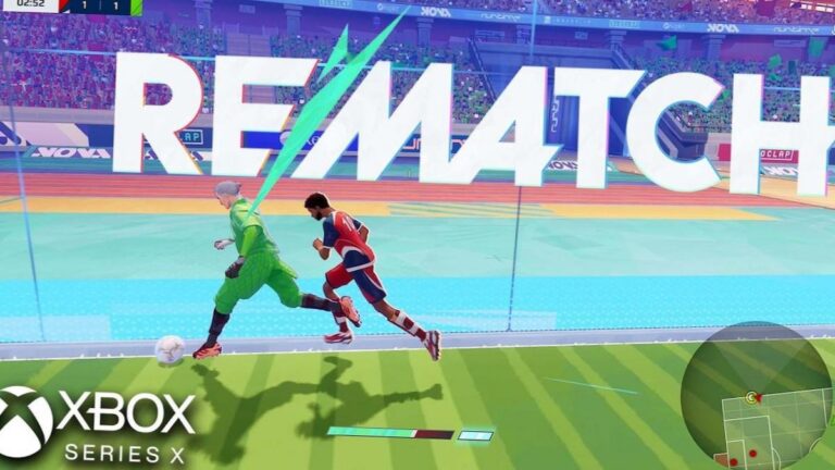Capture d'ecran du jeu de foot arcade Rematch de Sloclap montrant un match en 5vs5