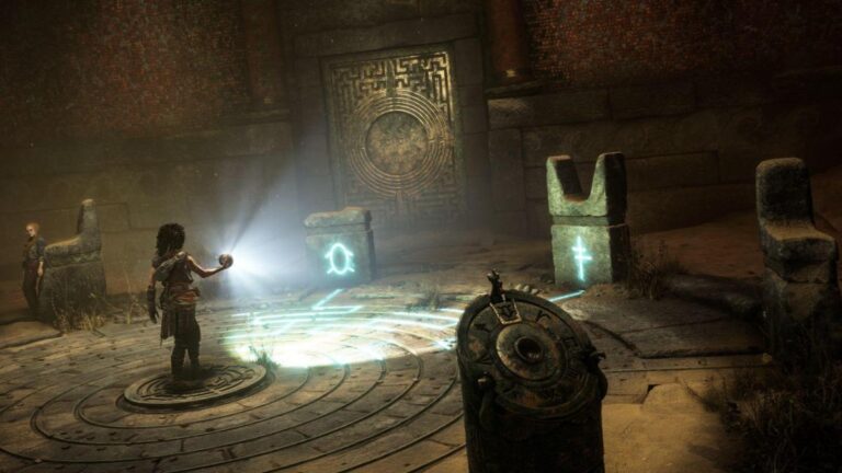 Capture d'ecran de Resonance A Plague Tale Legacy montrant Sophia sur l'ile du Minotaure