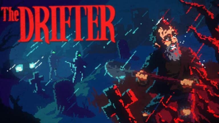 Capture d'ecran du jeu The Drifter en pixel art montrant l'ambiance horrifique du thriller point-and-click