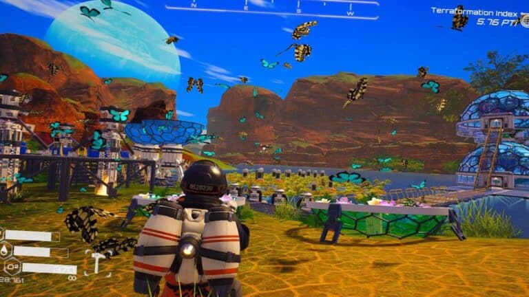 Visuel promotionnel de The Planet Crafter montrant la terraformation d'une planete hostile sur console
