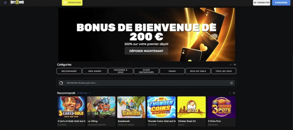 Betzino : meilleur bonus 200% pour le live casino