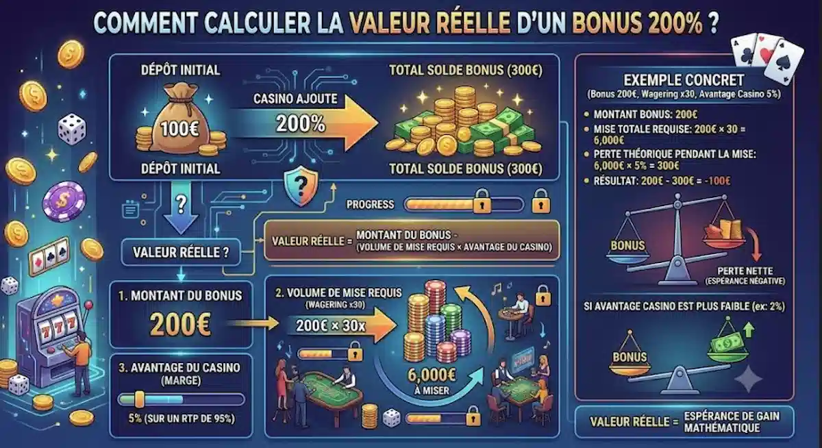 Comment calculer la valeur réelle d’un bonus 200% ?
