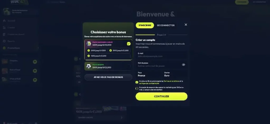 Wintzer : bonus 200% au wager le plus bas
