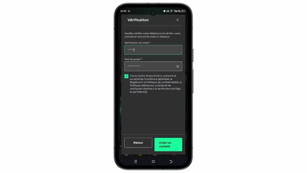 Vérification par SMS création de compte joueur sur Bet360