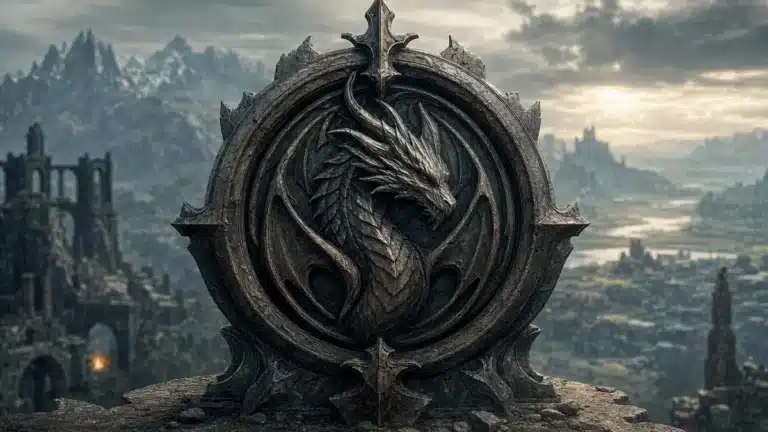Logo de The Elder Scrolls 6 avec le studio Bethesda Game Studios en arriere-plan