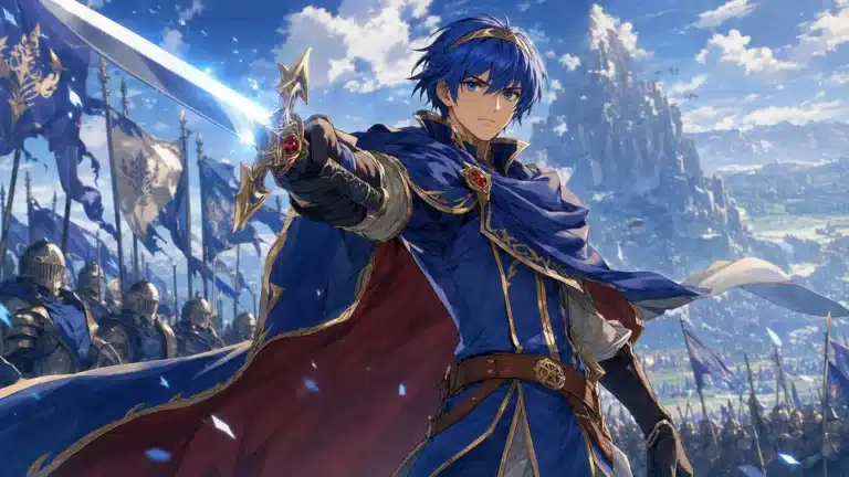 Visuel promotionnel de Fire Emblem Fortune's Weave pour Nintendo Switch 2 avec les quatre heros principaux