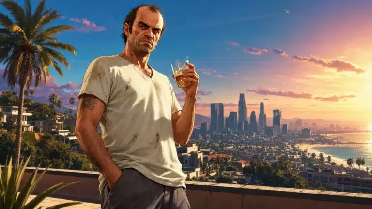 Capture d'ecran de GTA Online avec logo Rockstar Games et annonce mise a jour ete 2026