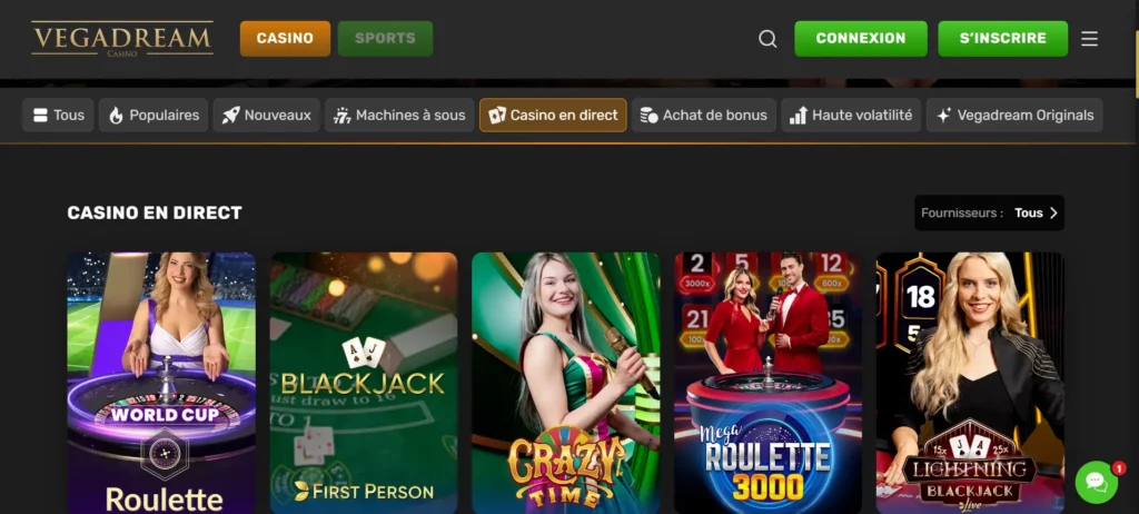Jeux en direct Vegadream Casino Live