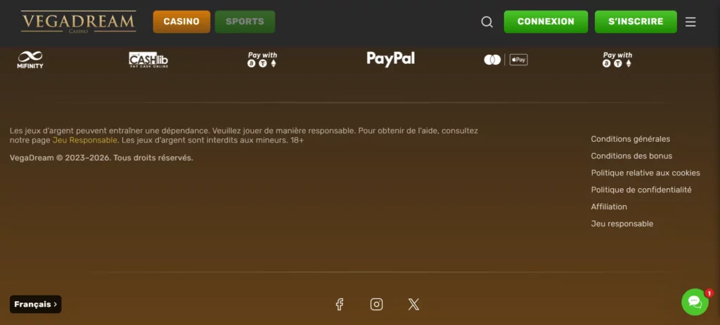 Expérience utilisateur Vegadream Casino
