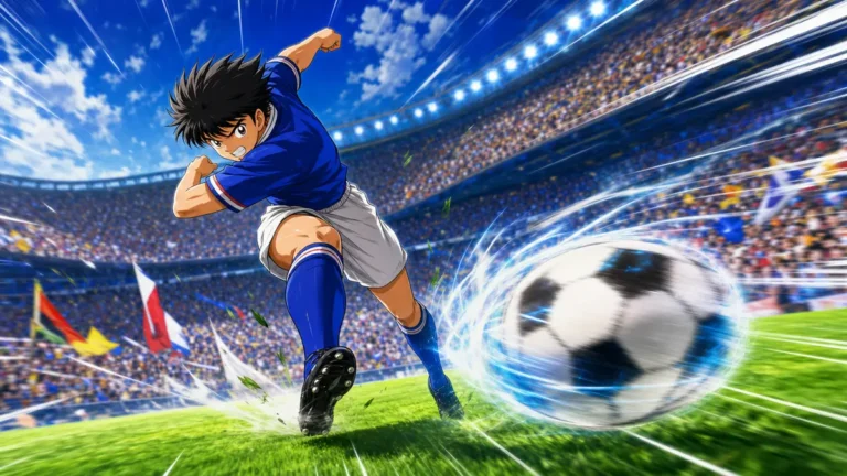 Capture d'ecran de Captain Tsubasa 2 World Fighters montrant un tir spectaculaire lors d'un match