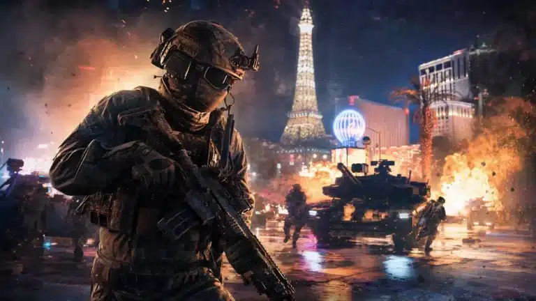 Capture d'ecran de Battlefield 6 montrant la carte Vegas Strip lors de la saison 5 en octobre 2026